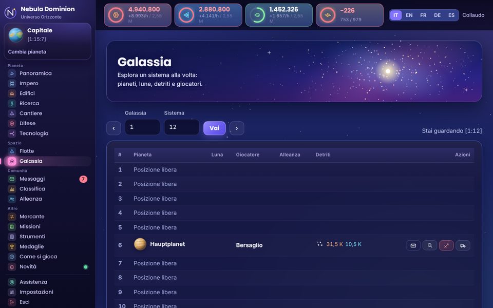 Galassia, sistema per sistema